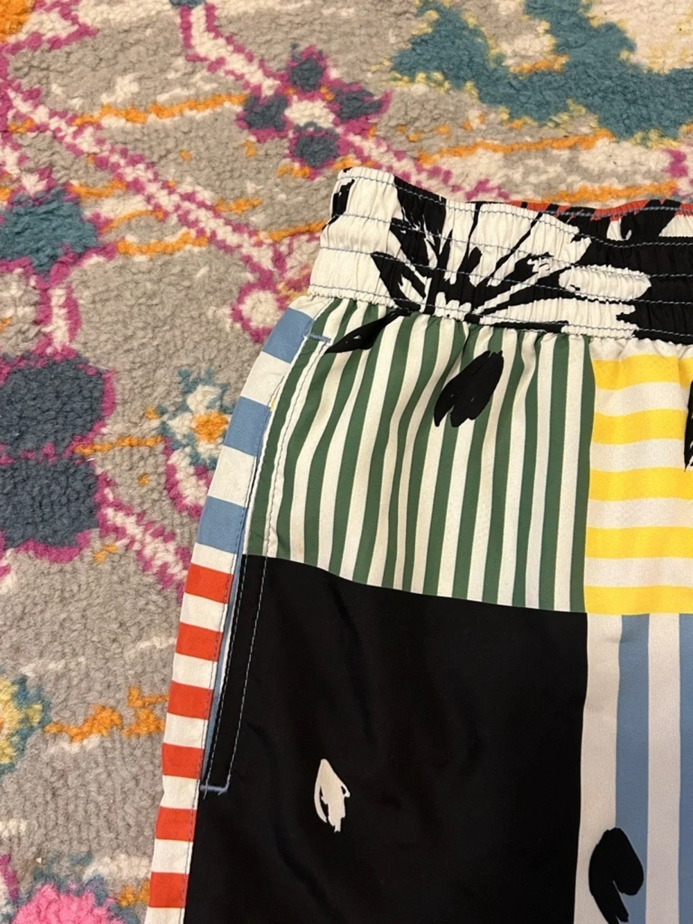 Burberry Floral Plaid Patchwork Printed Multicolor Stripe Swim Trunk Size Medium